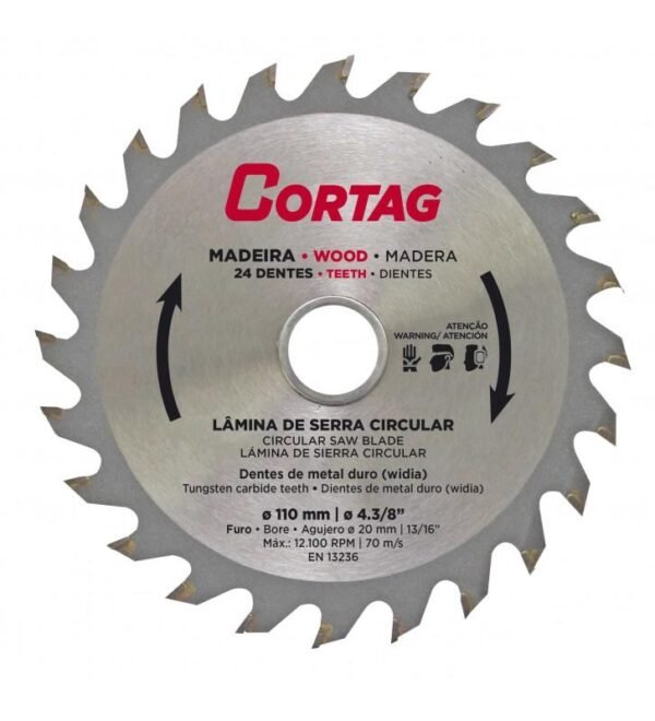 Lâmina de Serra Circular Cortag 110 mm – 24 Dentes para Madeira