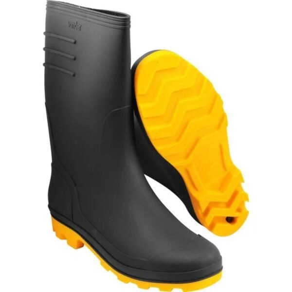 Bota de Pvc Preta com Solado Amarelo Cano Médio