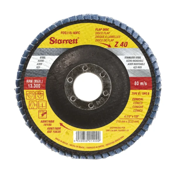 Disco Flap Starrett 4.1/2” Grão Z40 – Alto Desempenho